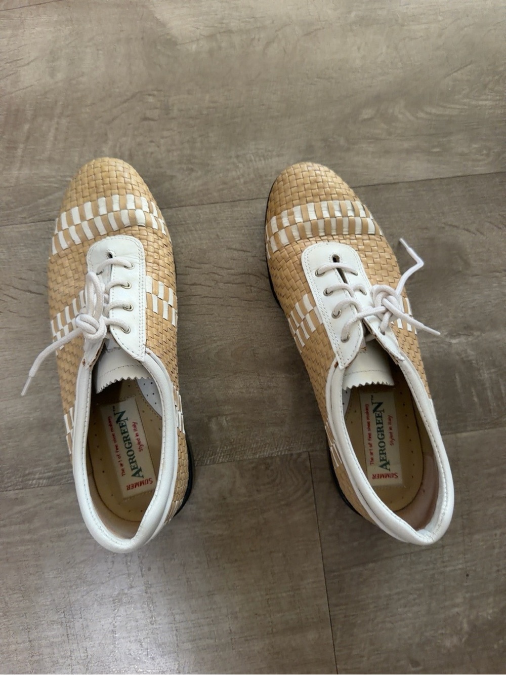 Women's Woven Tan and White Golf Shoes